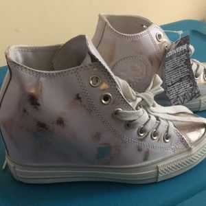 Converse white and gold high top leather sneaker